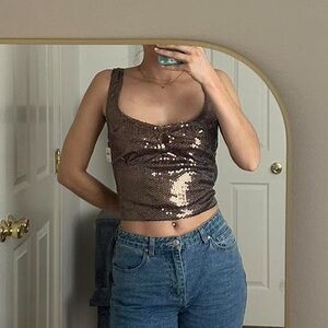 NEW Anthropologie Sequin Blouse - Brown